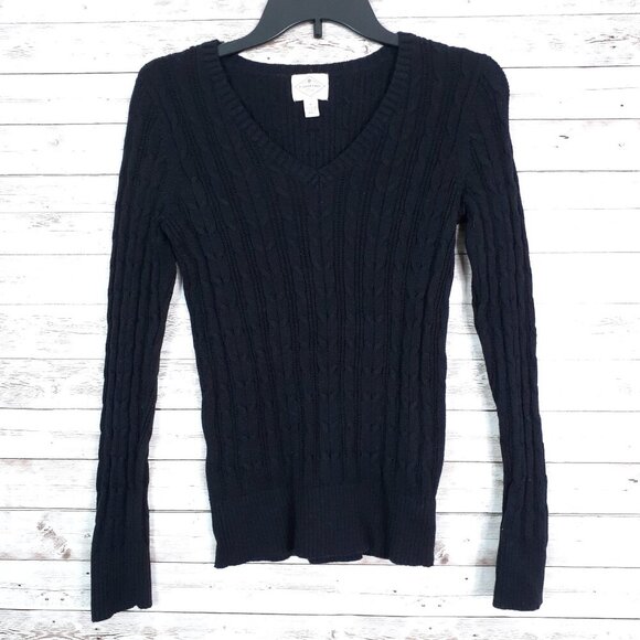 St Johns Bay Womens Cable Knit Sweater S Fitted Black Long Sleeve 269A - Picture 1 of 6